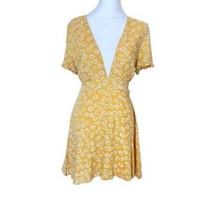 LULU'S GARDEN EXPLORER FLORAL PRINT MINI DRESS YELLOW SIZE LARGE
